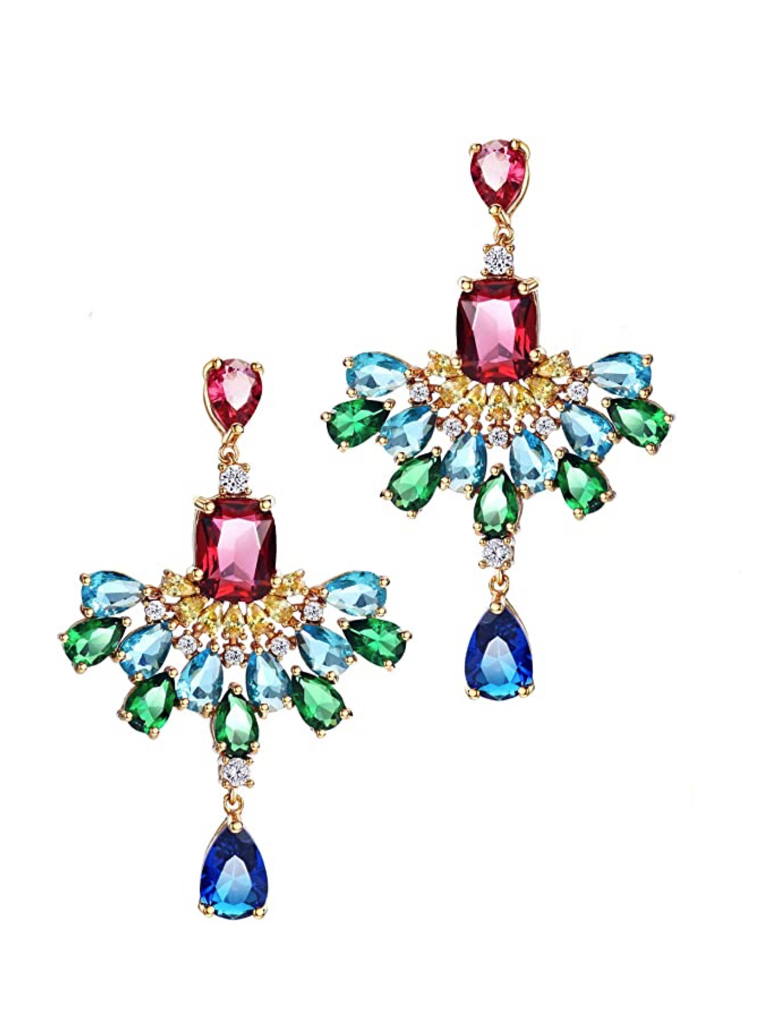 18K Gold Multi Color Chandelier Earrings