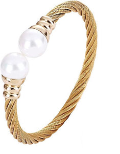 18K Gold Pearl Cuff Bangle