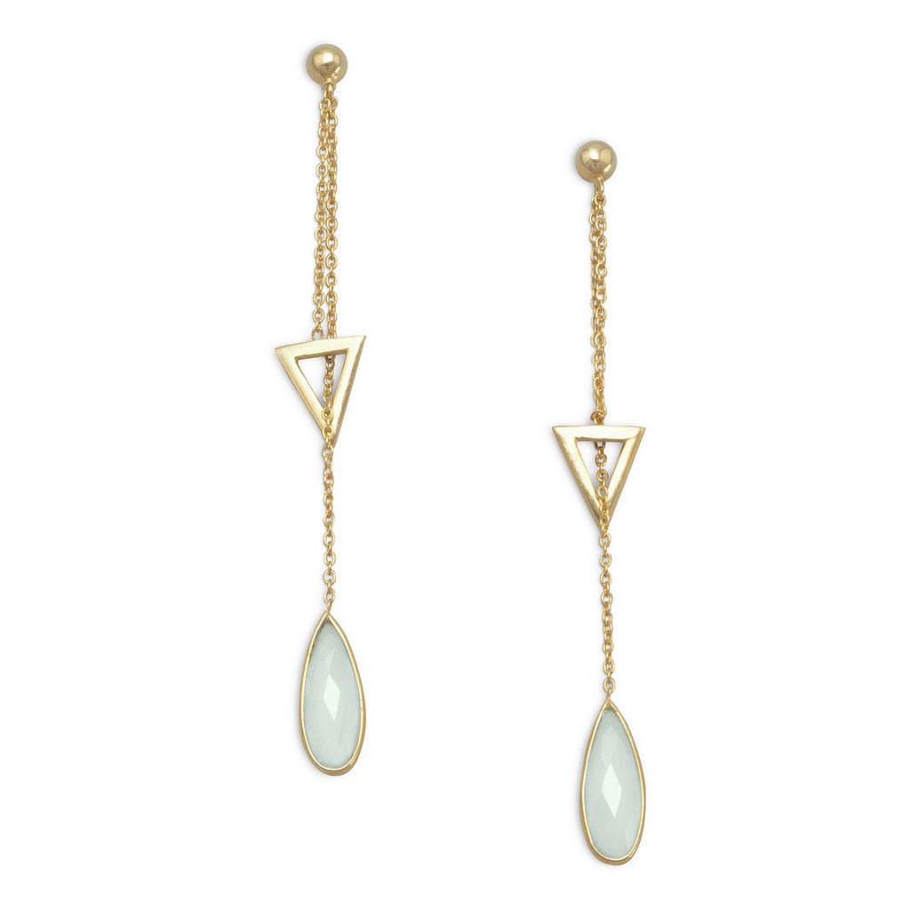 18K Gold Chalcedony Chain Drop Earrings