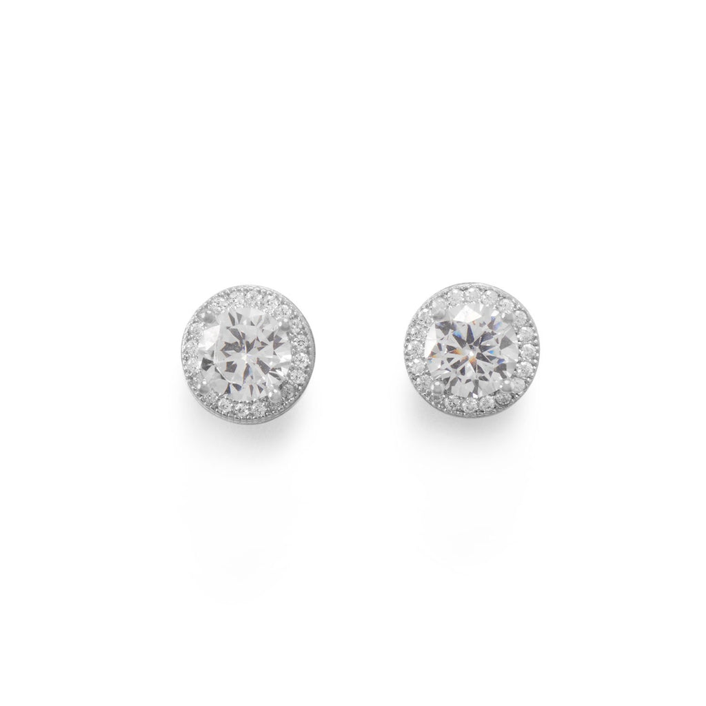 Sterling Silver Halo Cubic Zirconia Stud Earrings