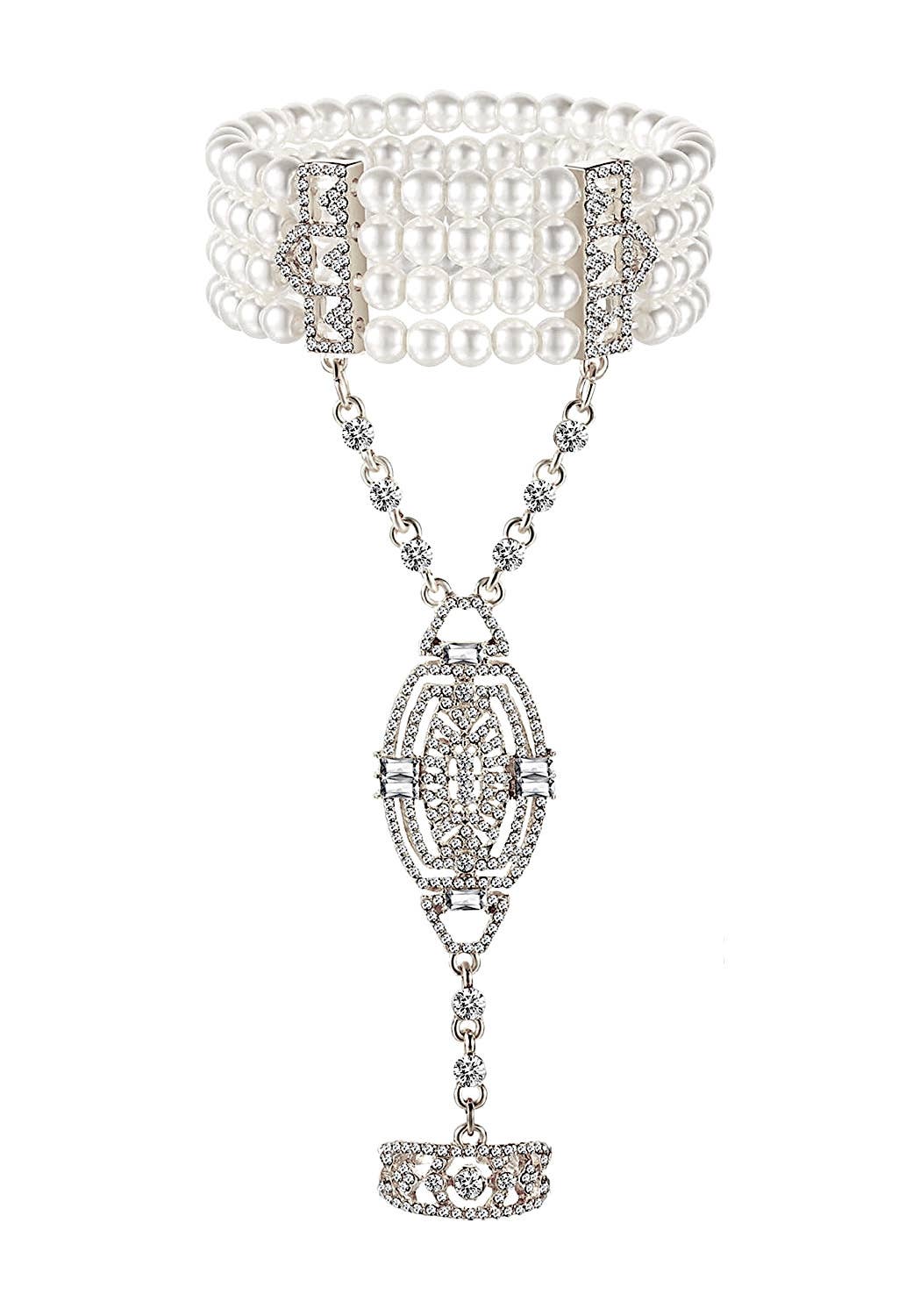 Silver Pearl & Crystal Bracelet & Ring set