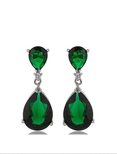 Silver & Green Pear Drop Earrings