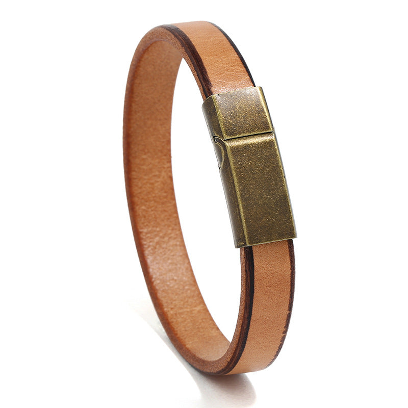 18K Rustic Gold Tan Leather Bracelet