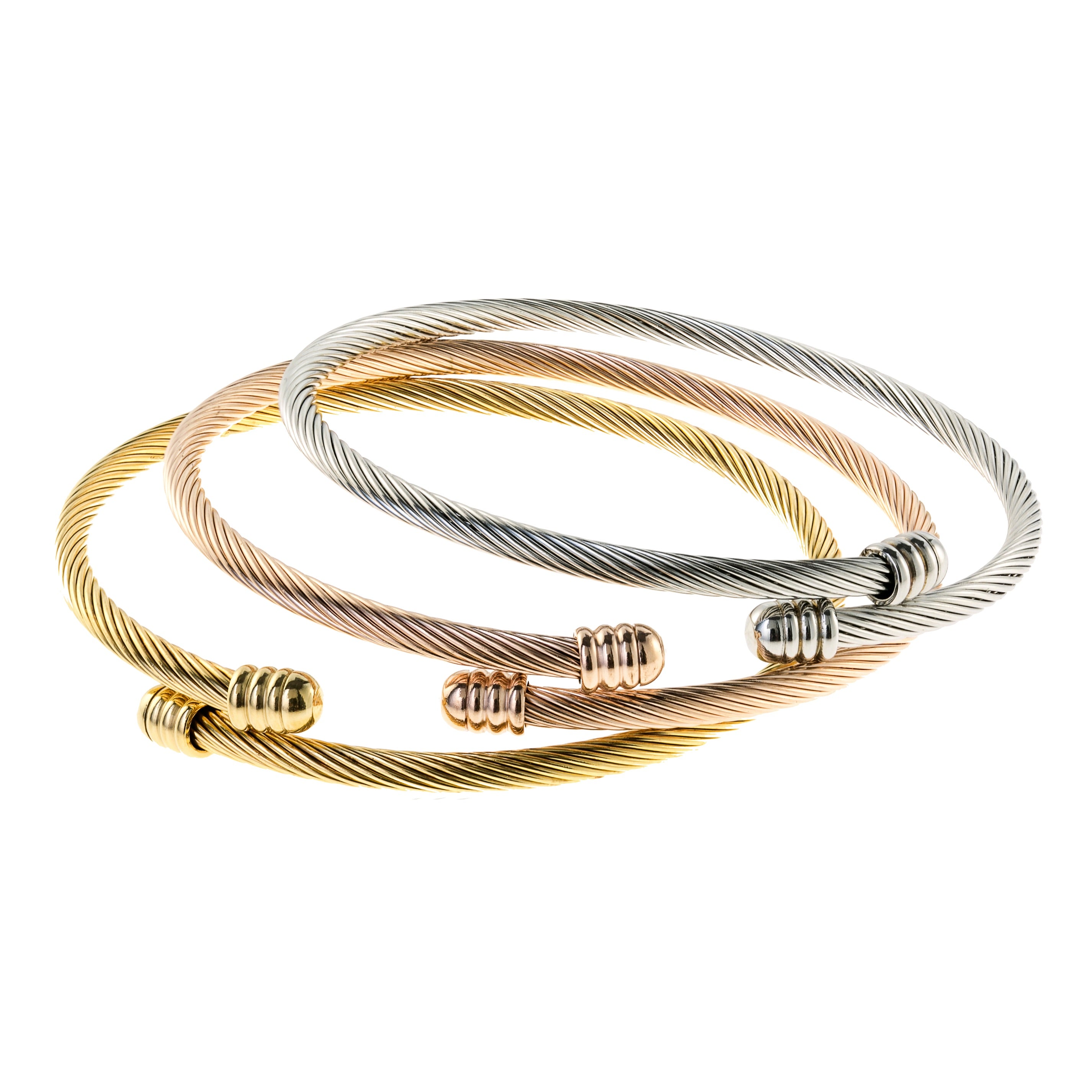 Multi Tri Color Textured Wrap Bangle Set