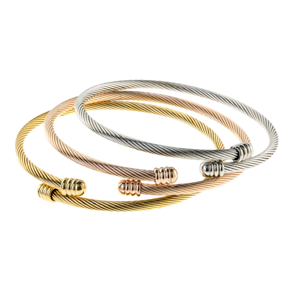 Multi Tri Color Textured Wrap Bangle Set