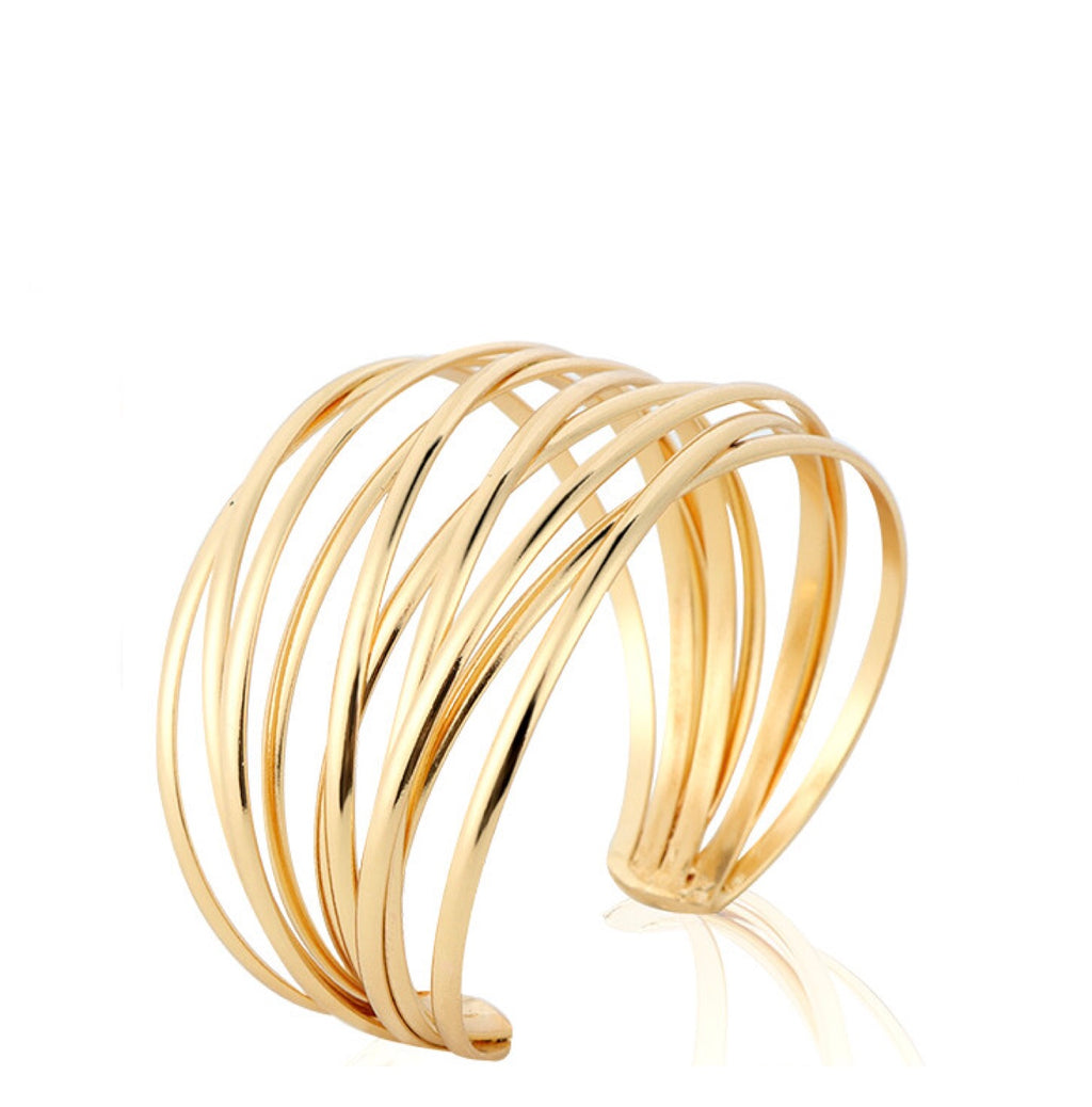 18K Gold Plated Multi Layer Cuff Bangle - Liv Oliver