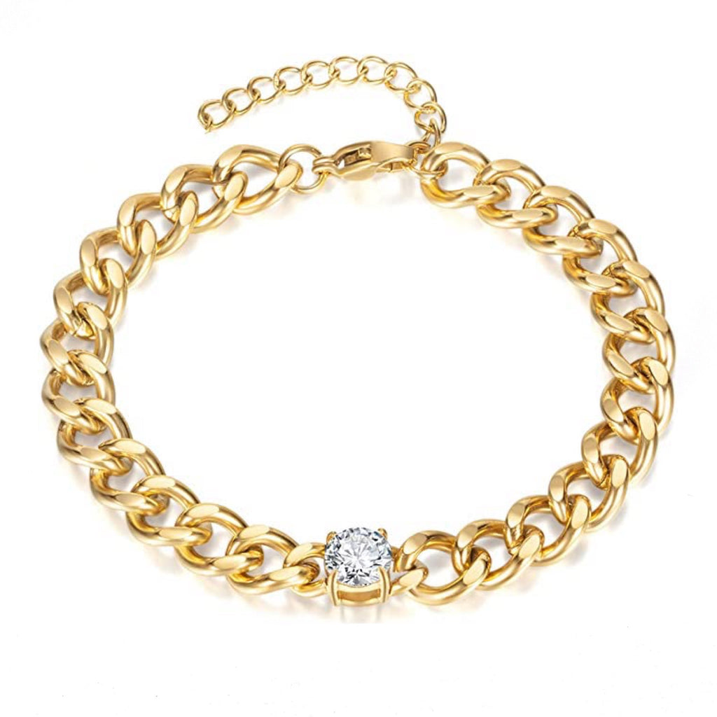 18k Gold Cz Chain Link Bracelet