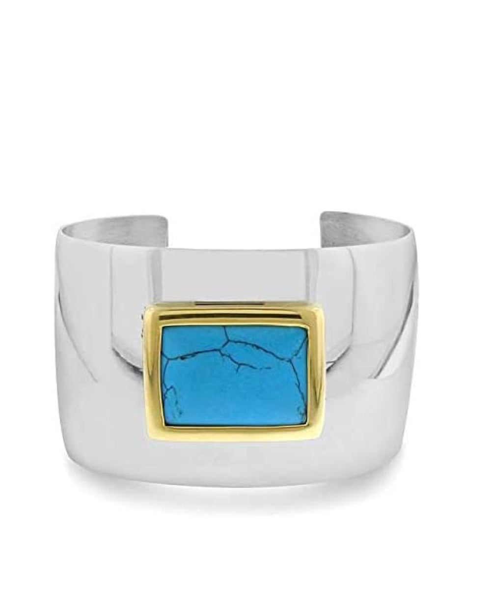 18k Gold & Silver Two Tone Turquoise Cuff Bangle