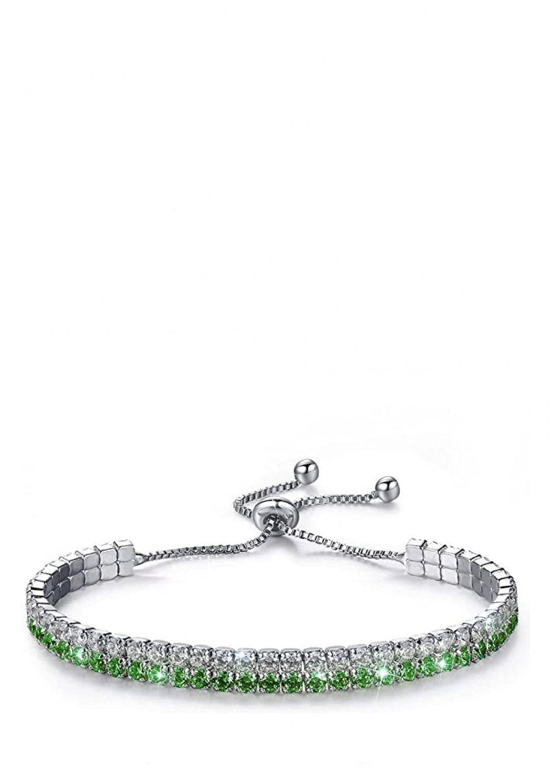 Silver Green Adjustable Double Row Cz Bracelet