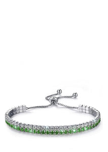 Silver Green Adjustable Double Row Cz Bracelet