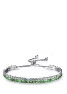Silver Green Adjustable Double Row Cz Bracelet