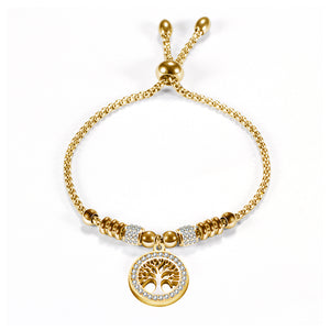 18k Gold Carved Tree Charm Embvelished Bracelet