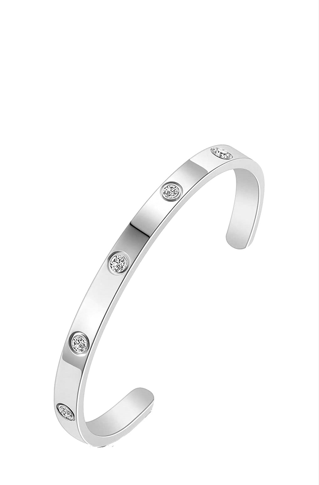Silver Plated Station Cuff Cz Bangle - Liv Oliver