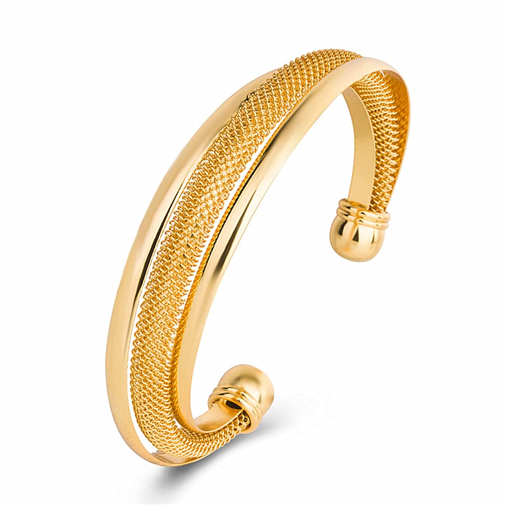18K Gold Plated Mesh Polished Cuff Bangle - Liv Oliver