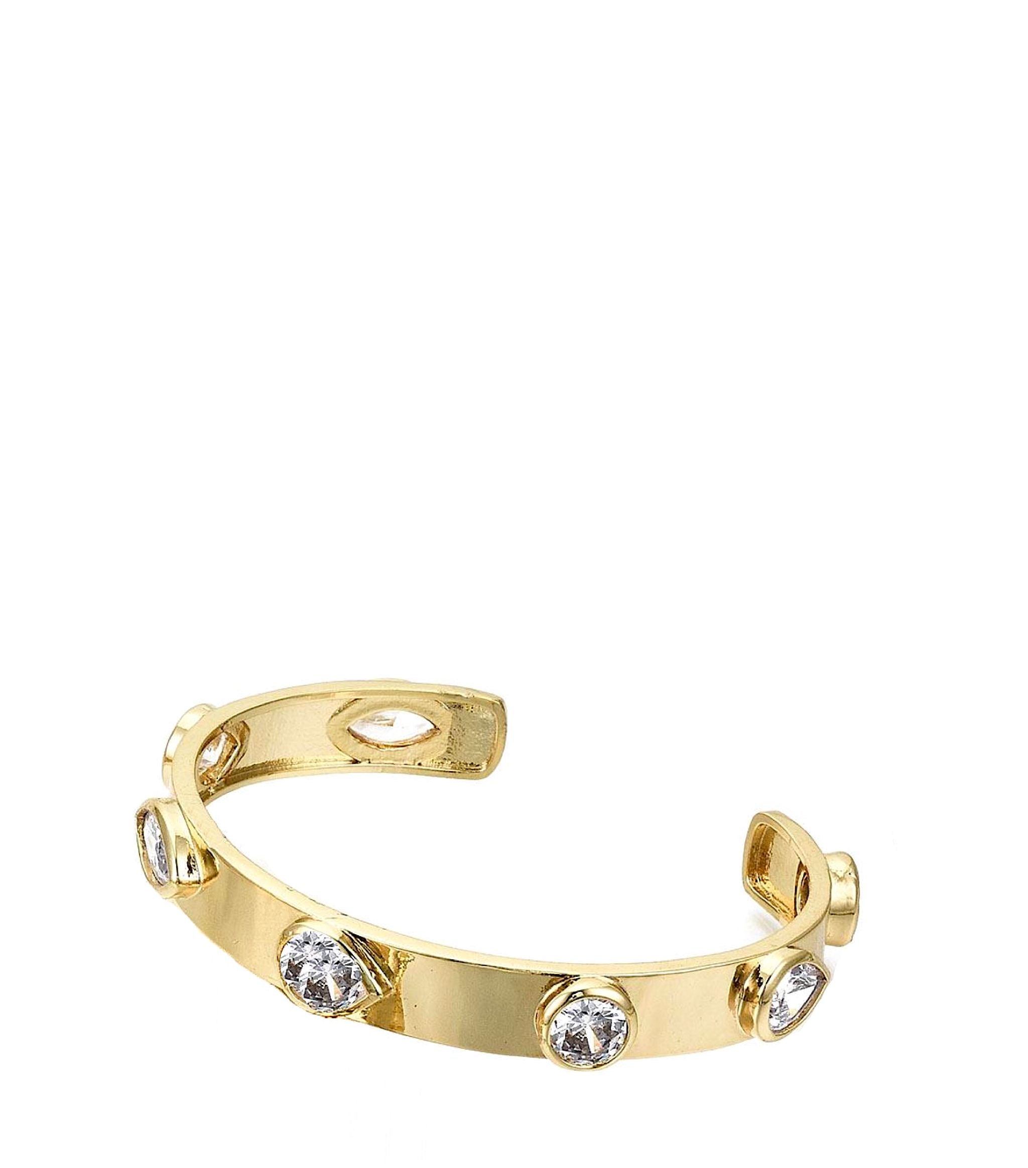 18K Gold Multi Shape Cuff Cz Bangle