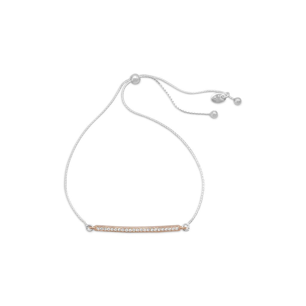 18K Rose gold plated sterling silver CZ Adjustable Bar Bracelet