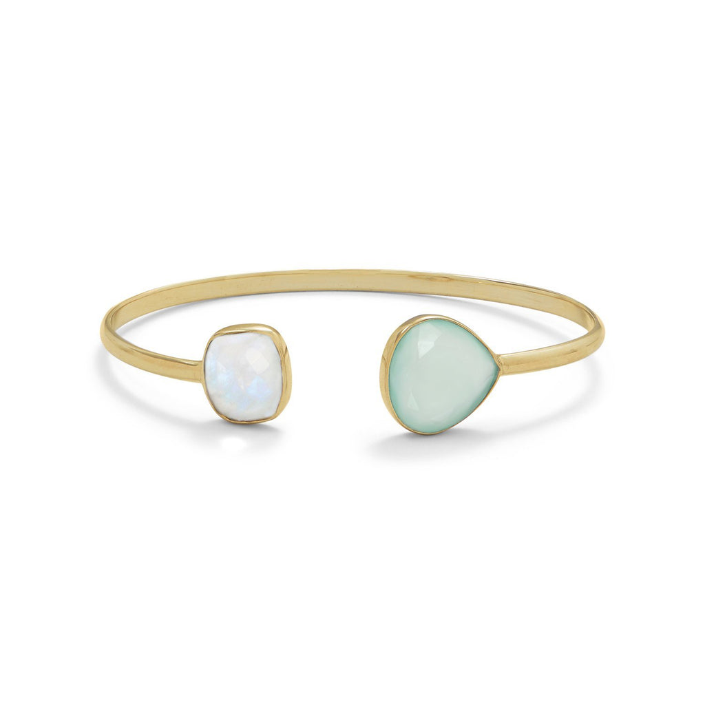 18k Gold Moonstone & Chalcedony Open Cuff Bangle - Liv Oliver