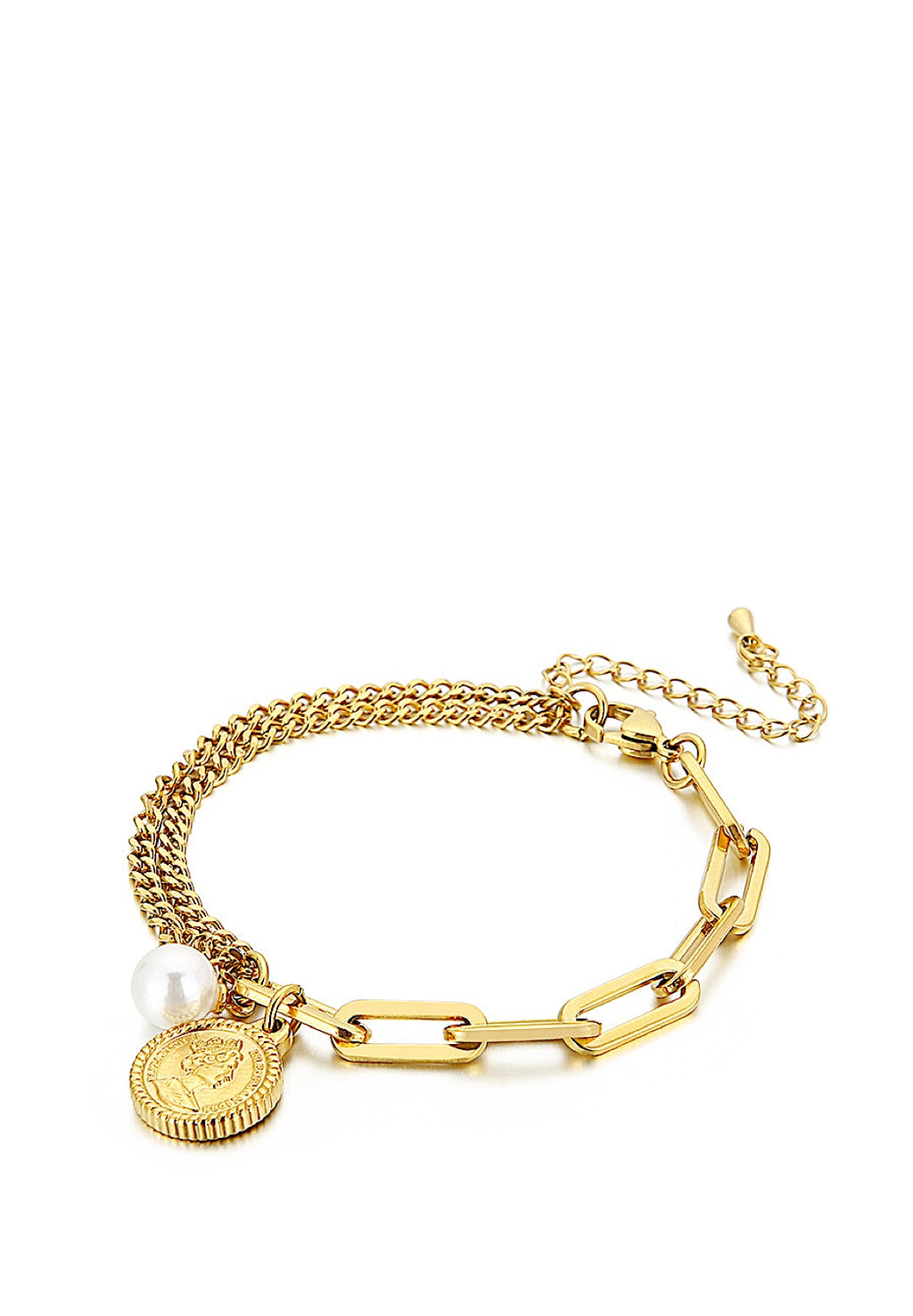 18K Gold & Pearl Coin Charm Bracelet