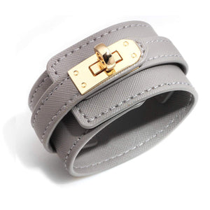18K Gold Grey Leather Bracelet