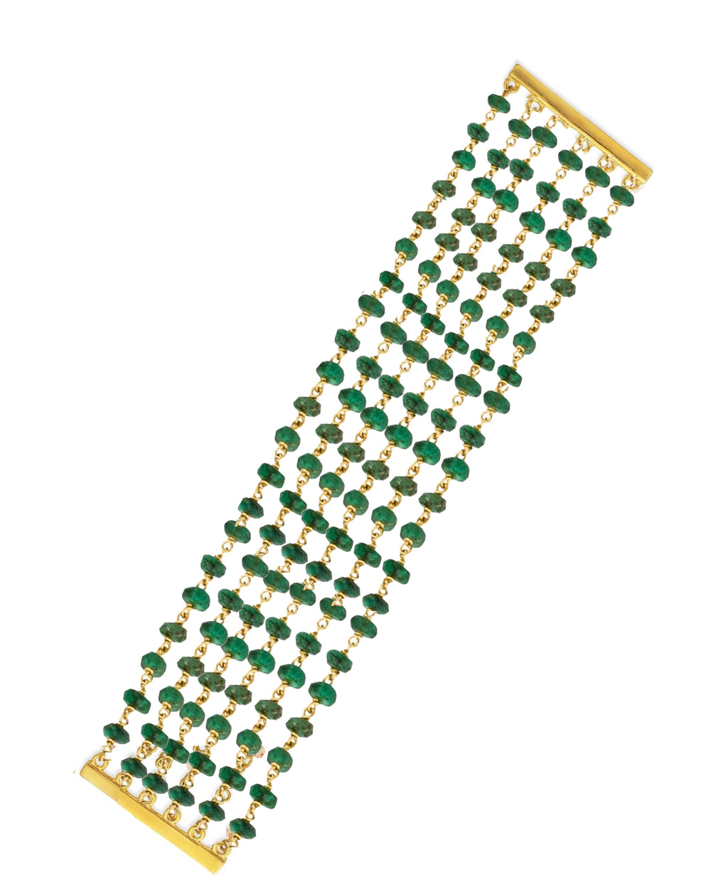 18k Gold Multi Strand Emerald Statement Bracelet