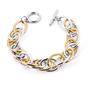 18k Gold Two Tone Polished Link Bracelet