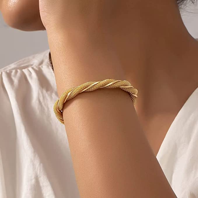 18k Gold Cuff Textured Cuff Bracelet