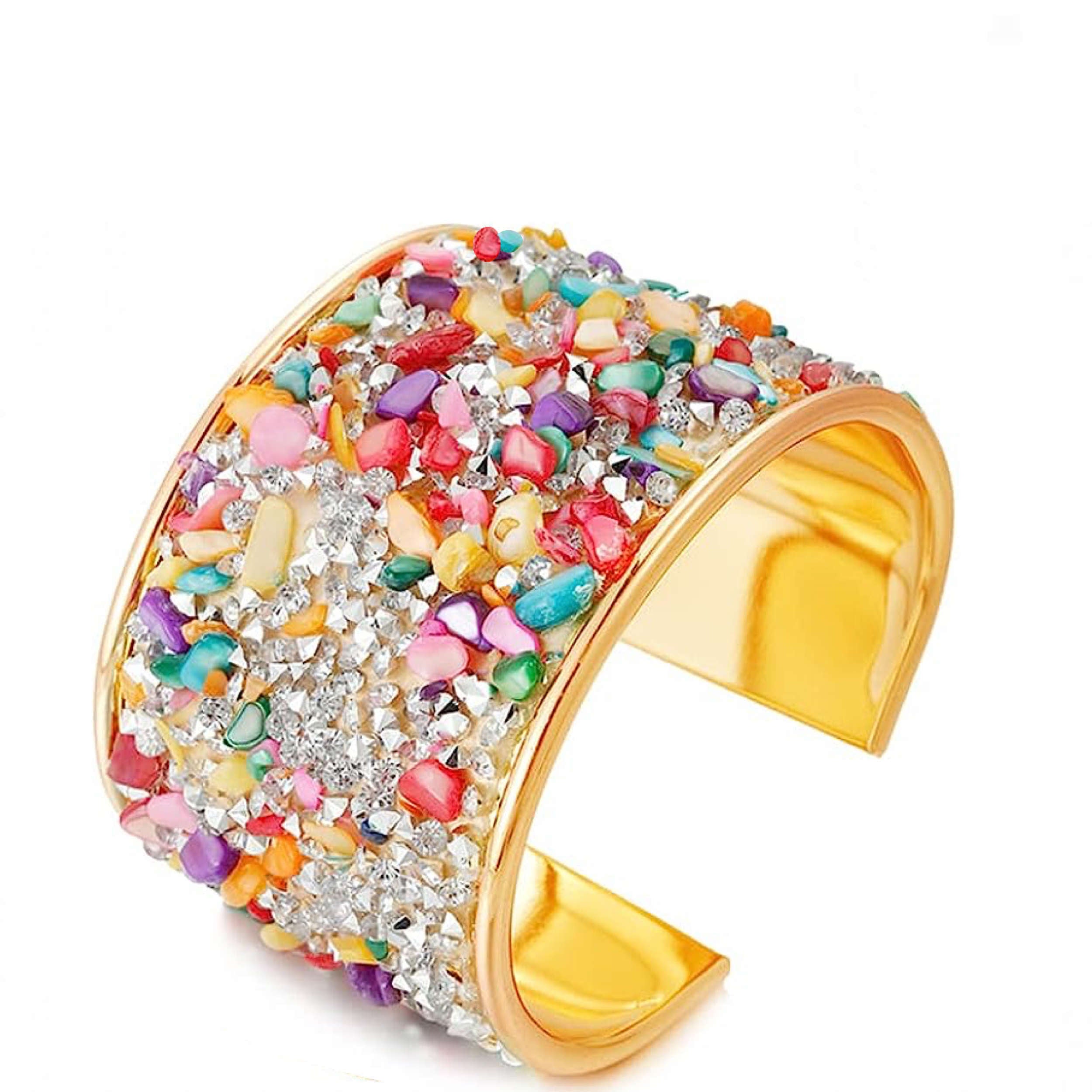 18k Gold Multi Color Gemstone Cuff Bangle