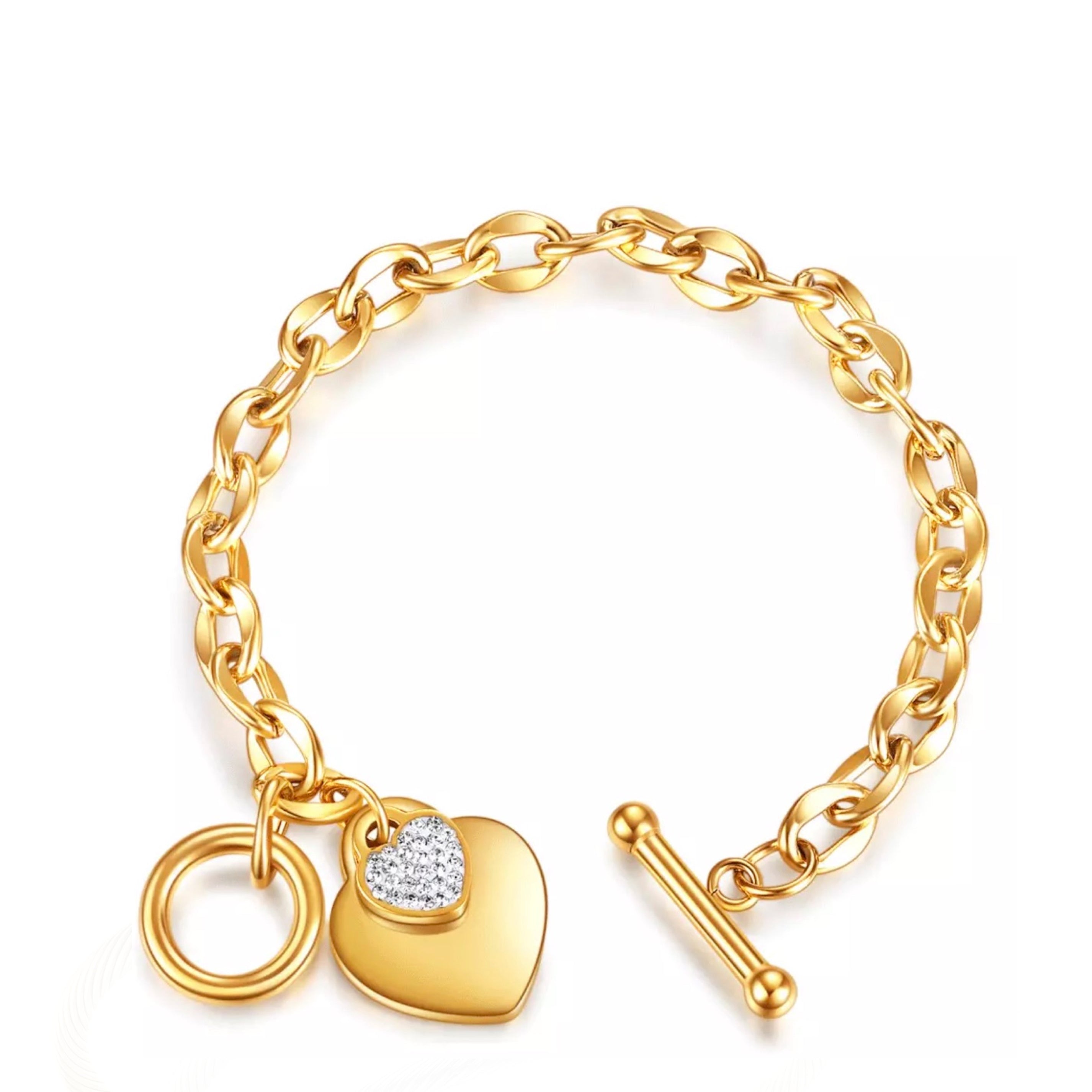 18K Gold Heart Charm Embellished Bracelet