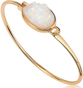 18K Gold White Druzy Oval Bangle