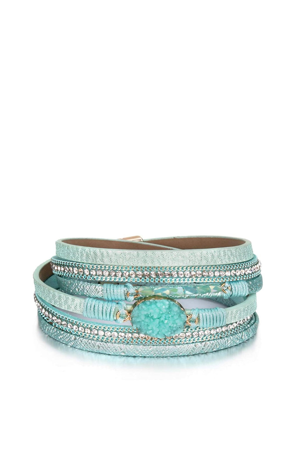 18K Gold Aqua Blue Quartz Multi Wrap Bracelet