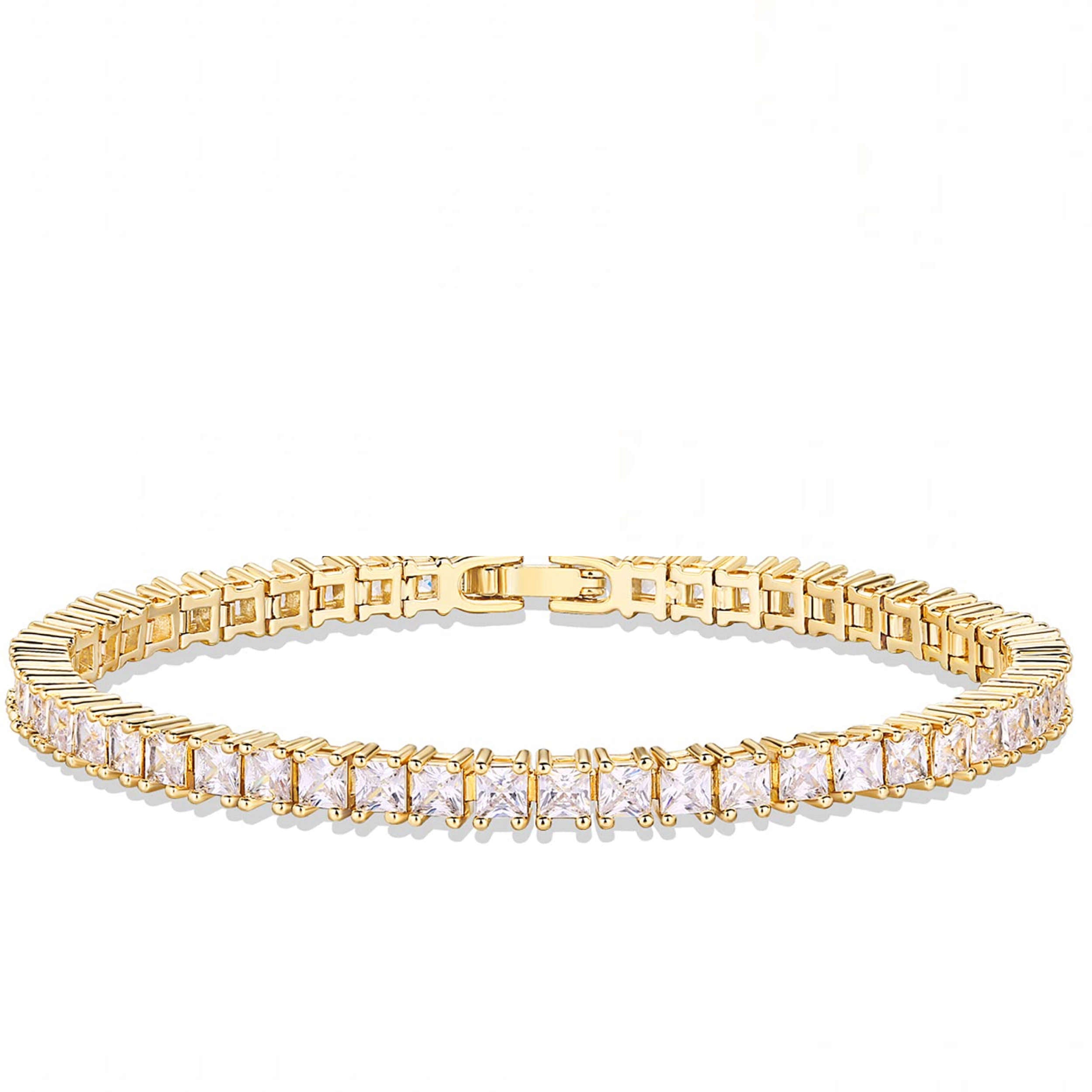18K Gold Princess Cut Cz Eternity Tennis Bracelet - Liv Oliver