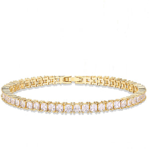 18K Gold Princess Cut Cz Eternity Tennis Bracelet