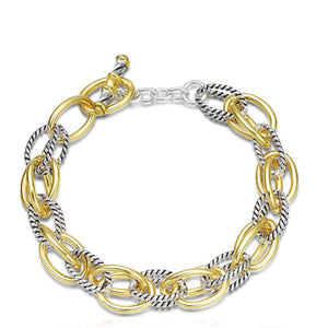 18k Gold Two Tone Textured Link Bracelet