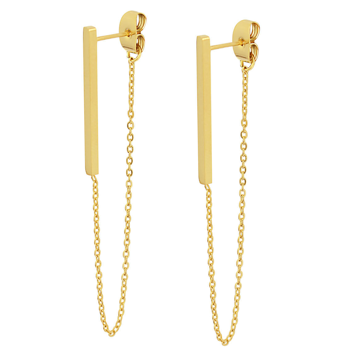 18k Gold Chain Long Drop Earrings
