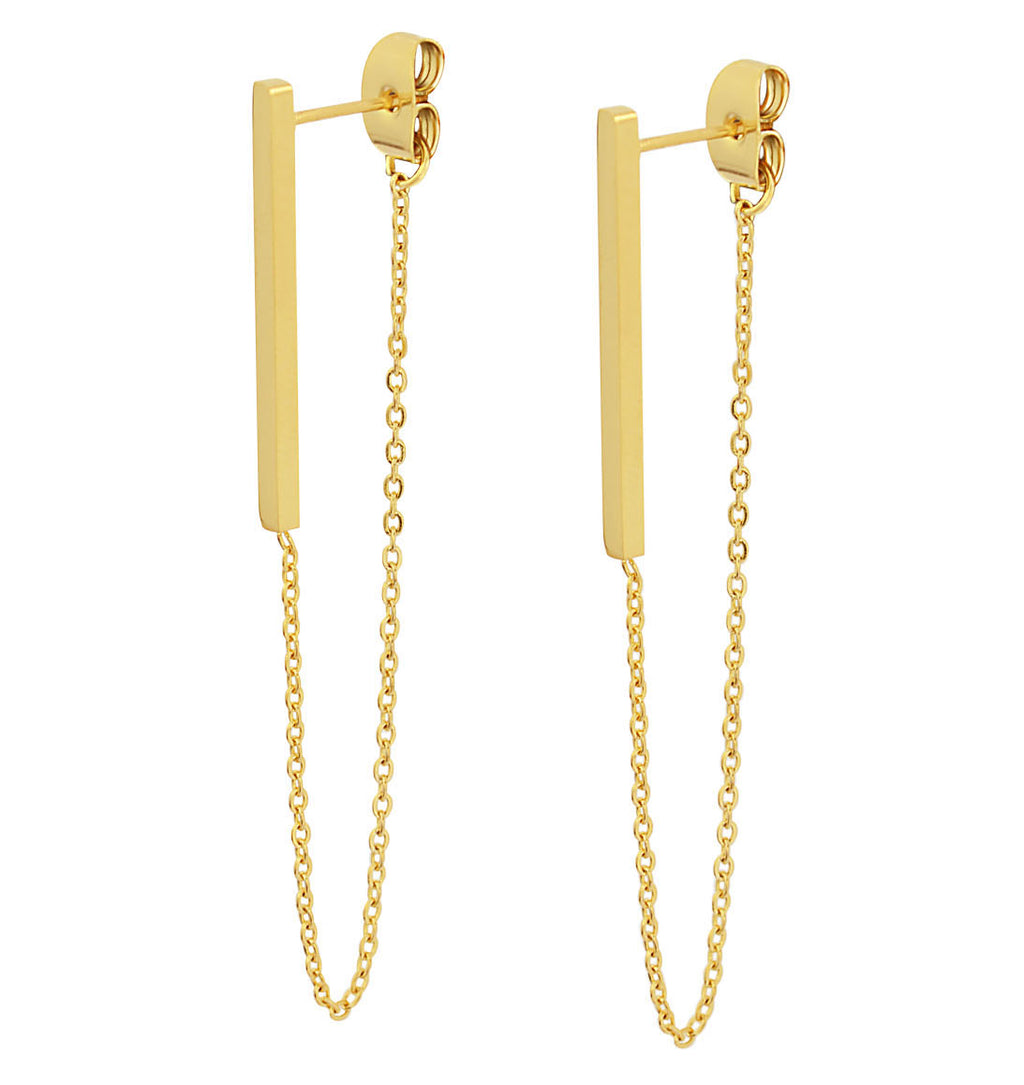 18k Gold Chain Long Drop Earrings