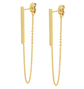 18k Gold Chain Long Drop Earrings