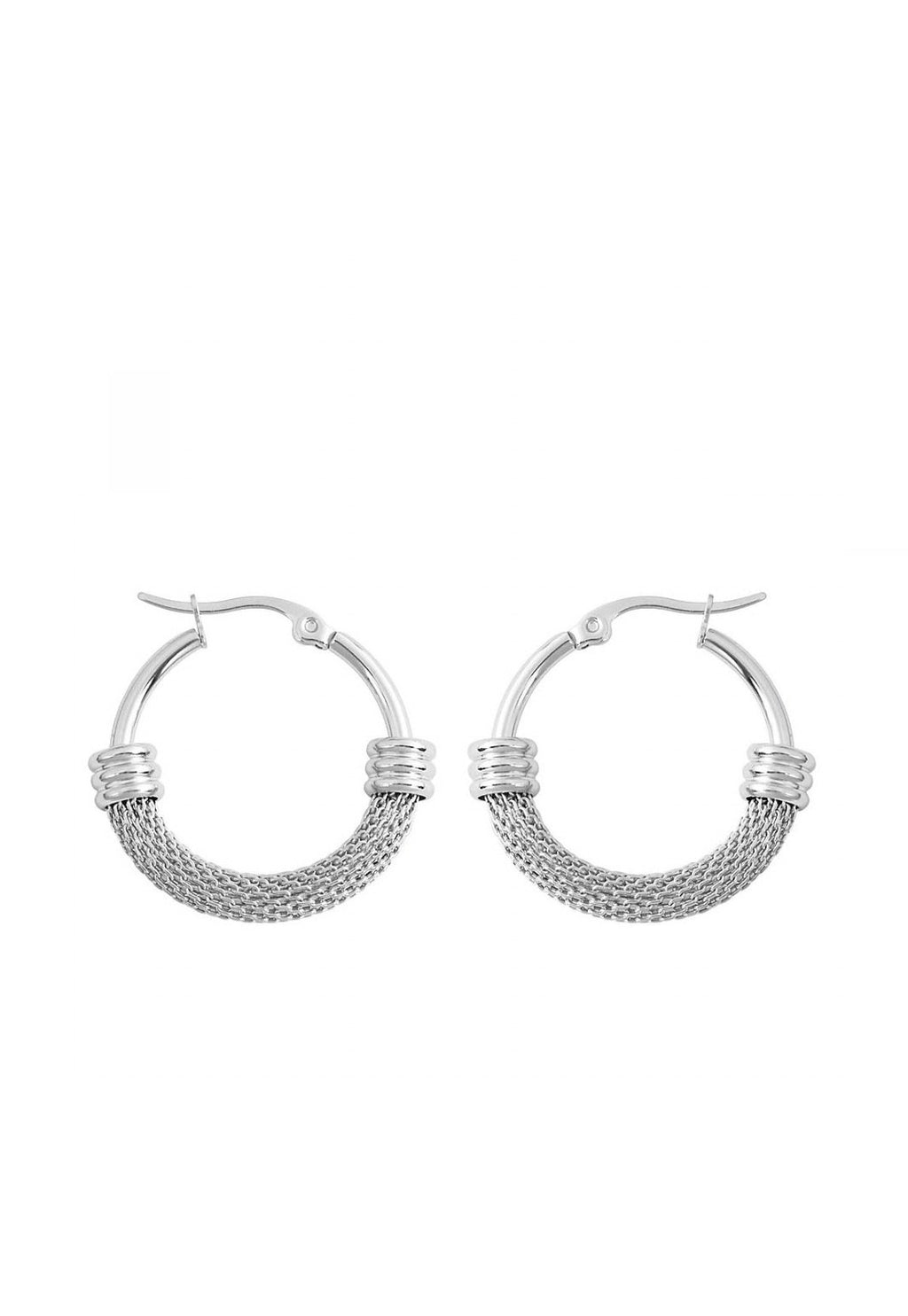 Silver Mesh And Polished Hoop Earrings