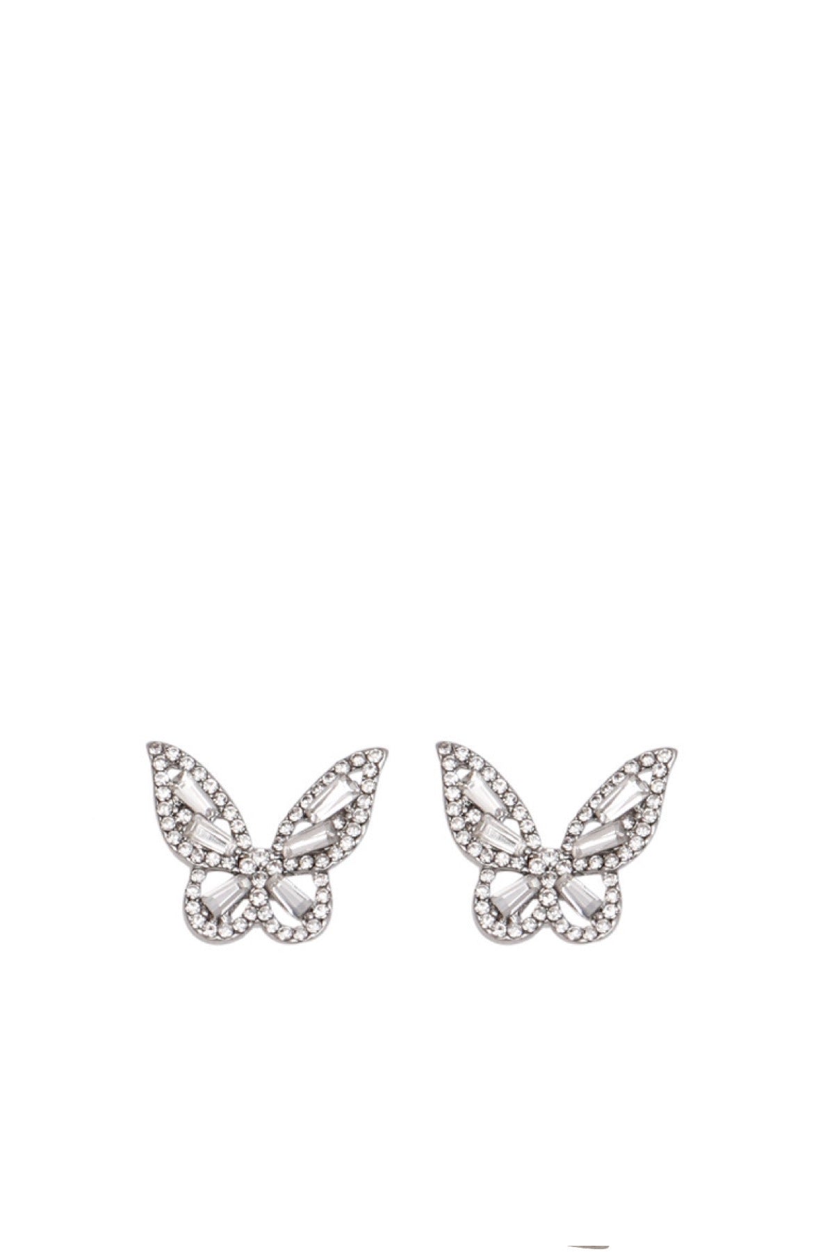 Silver Embellished Butterfly Stud Earrings
