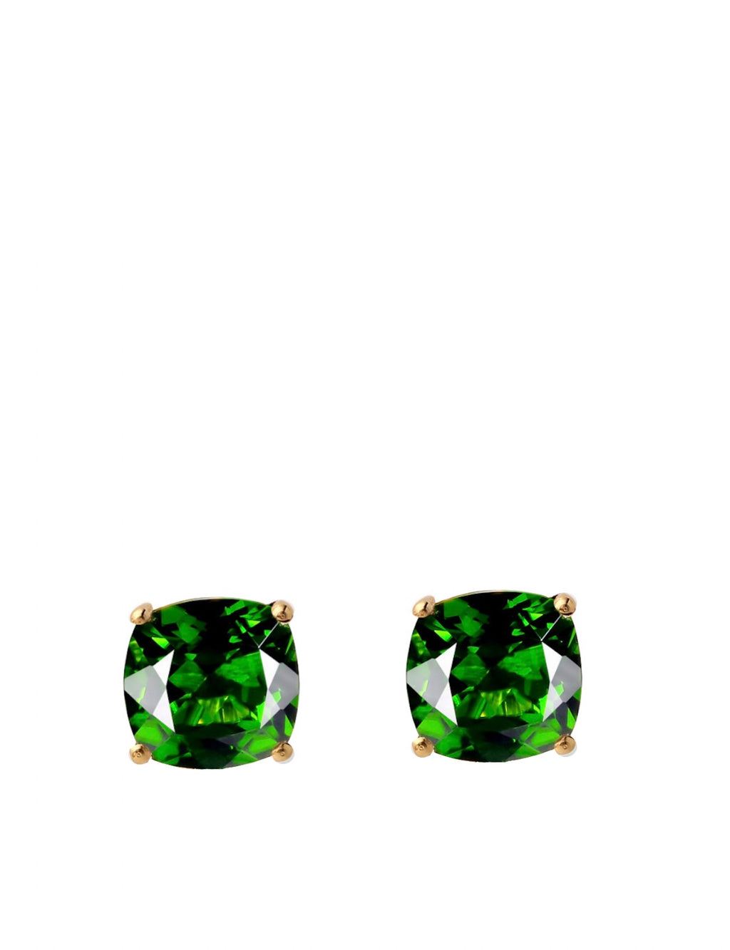 18K Gold Green Cushion Stud Earrings