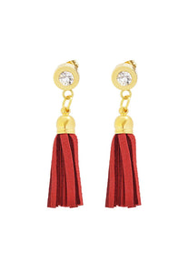 18K Gold Cz Red Tassel Earrings