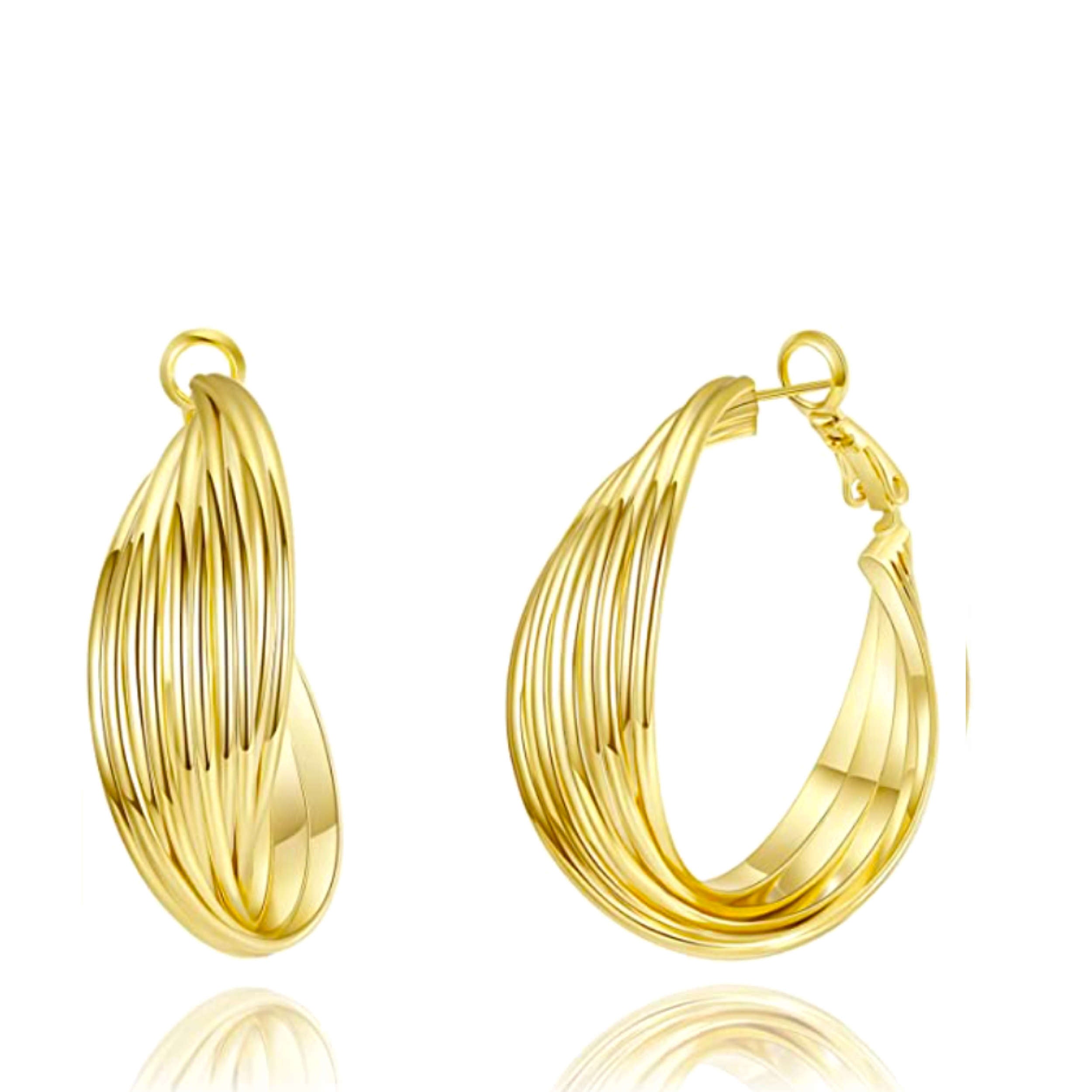 18K Gold Twist Hoop Earrings