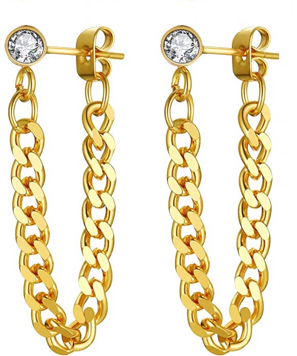 18k Gold Chain Loop Earrings