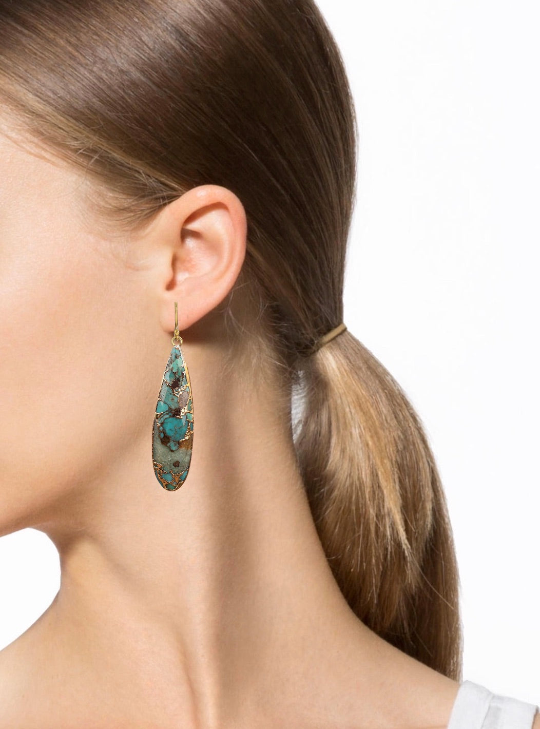 18K Gold Turquoise Pear Drop Earrings