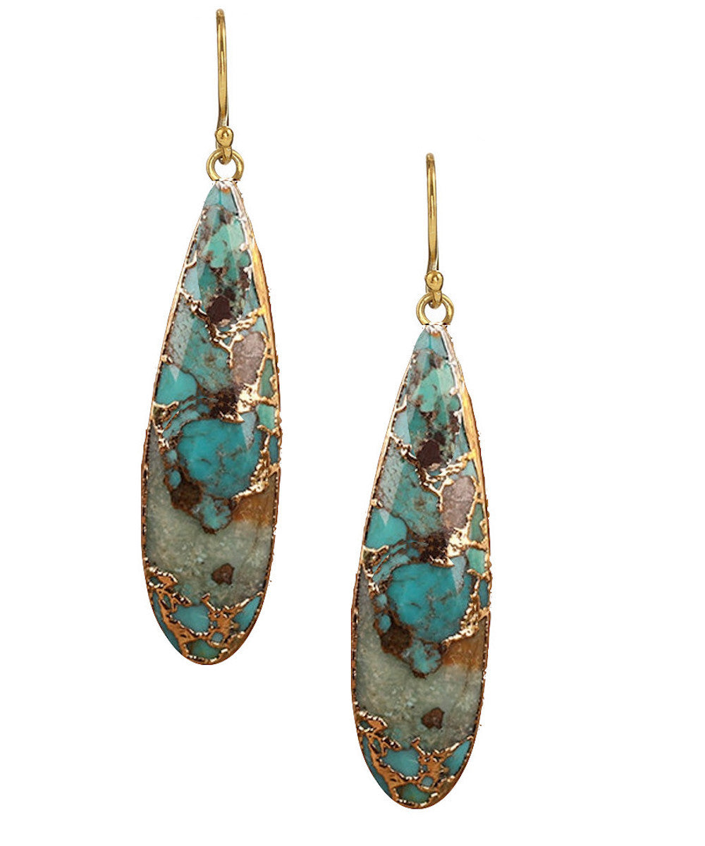18K Gold Turquoise Pear Drop Earrings