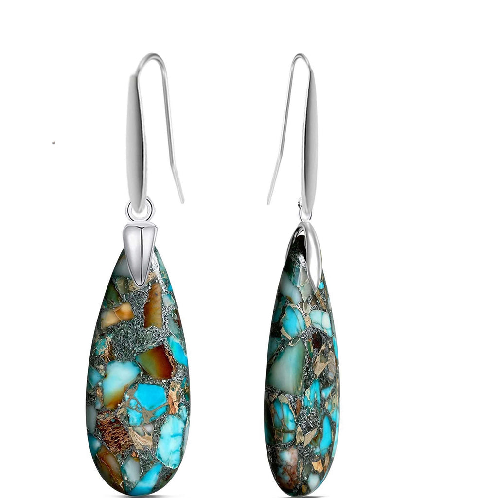Silver Turquoise Pear Drop Earrings