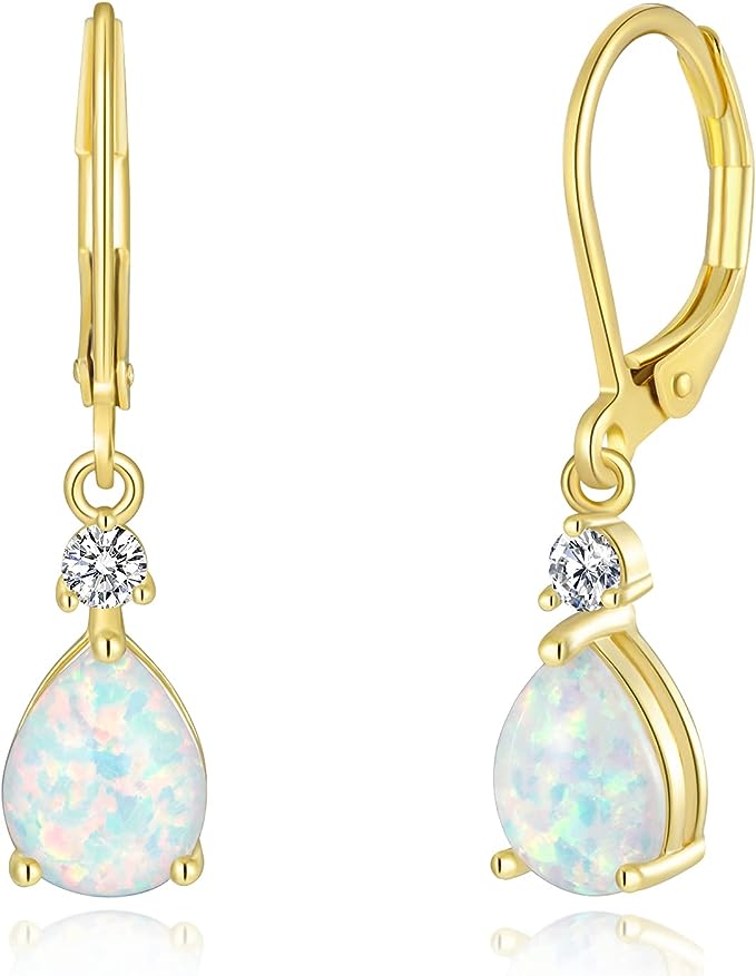 Silver Blue Opal Drop Earrings