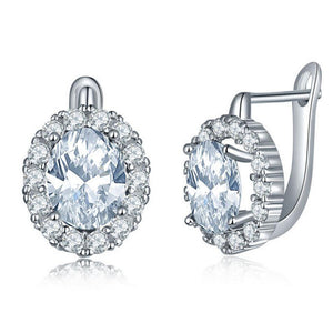 Silver Halo Cubic Zirconia Oval Earrings