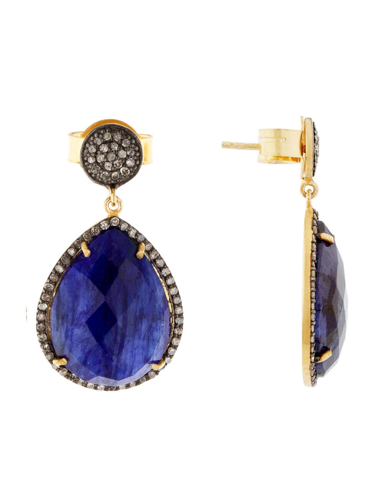 18K Sapphire & Multi Diamond Pear Drop Earrings