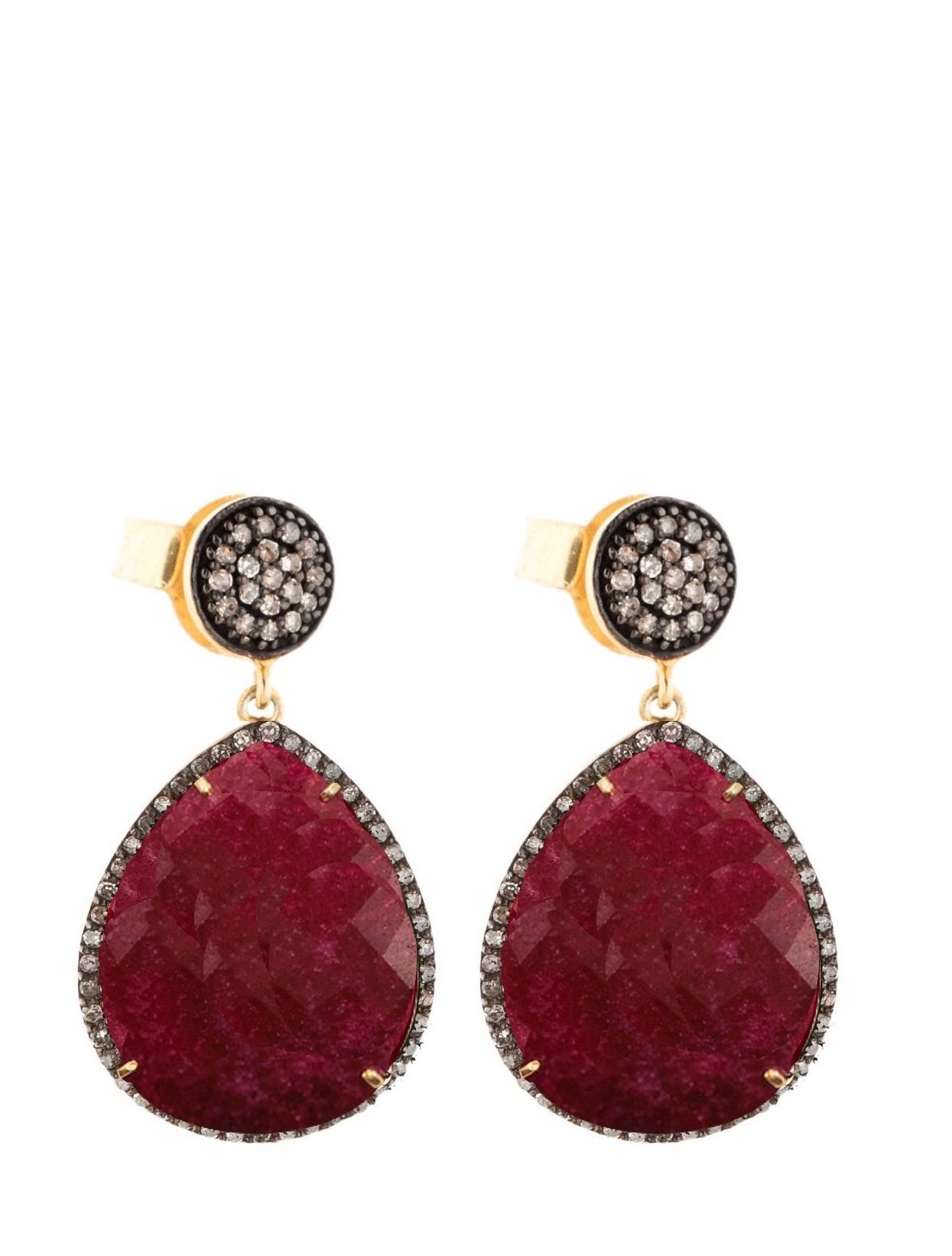 18K Ruby & Multi Diamond Pear Drop Earrings