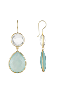 18K Gold Clear Quartz & Chalcedony Pear Drop Earrings